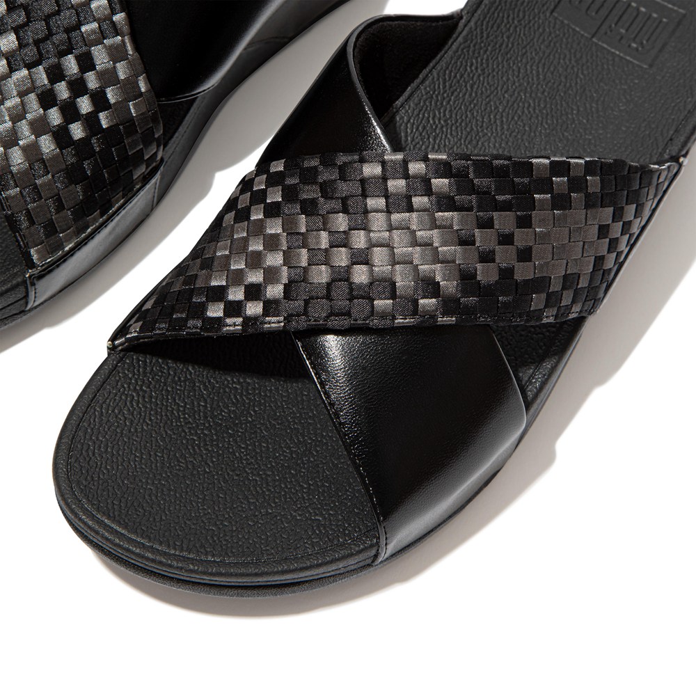 Fitflop Womens Slides Black - Lulu Silky-weave Cross - EV8613705